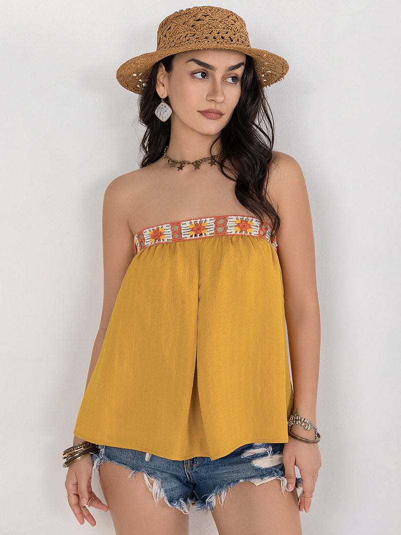 Embroidered Tube Sleeveless Top