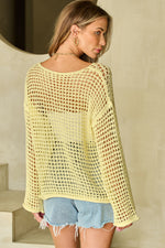 Openwork Round Neck Dropped Shoulder Knit Top