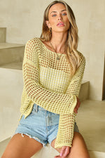 Openwork Round Neck Dropped Shoulder Knit Top