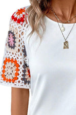 Geometric Round Neck Short Sleeve Blouse