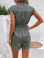 Striped Notched Tie Waist Romper