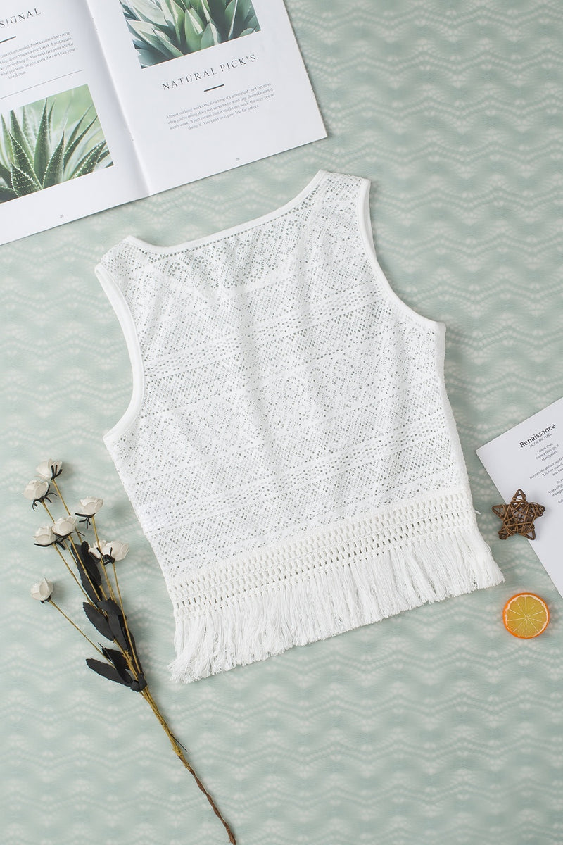 Fringe Openwork Round Neck Tank