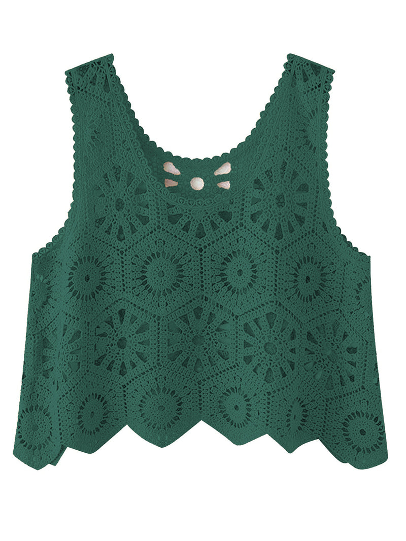 Openwork Round Neck Knit Vest