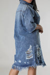 Distressed Raw Hem Button Up Denim Dress