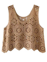 Openwork Round Neck Knit Vest