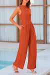 Mock Neck Sleeveless Wide Leg Jumpsuit