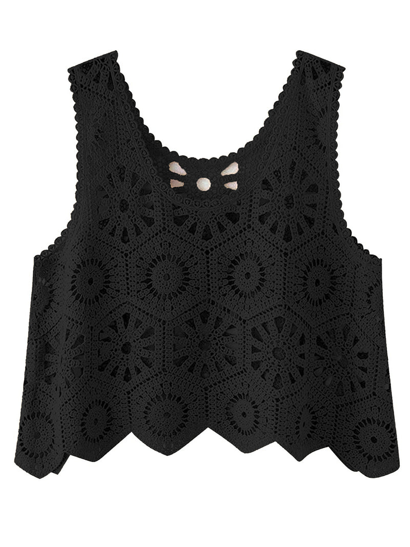 Openwork Round Neck Knit Vest