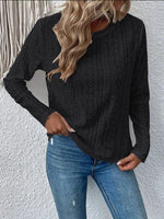 Eyelet Round Neck Long Sleeve Blouse