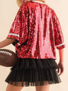 Sequin Football Round Neck Half Sleeve Top