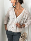 Openwork Button Up Long Sleeve Cardigan