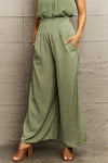 Smocked Waist Wide Leg Printed Long Pants