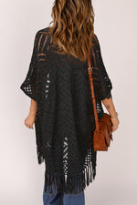 Fringe Hem Slit Open Front Cardigan