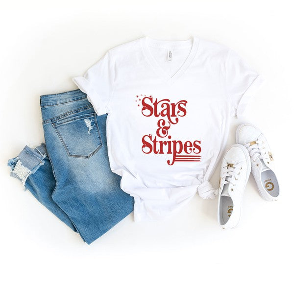 Stars And Stripes Retro Short Sleeve V-Neck Tee