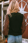 Leopard Print Long Sleeve Ribbed Knit Blouse