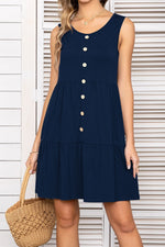 Decorative Button Scoop Neck Sleeveless Tiered Dress