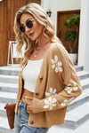 Floral Ribbed Trim Drop Shoulder Cardigan