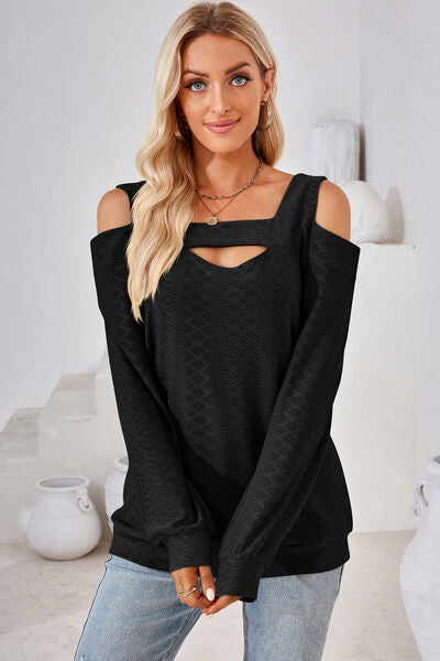 Cutout Square Neck Cold Shoulder T-Shirt