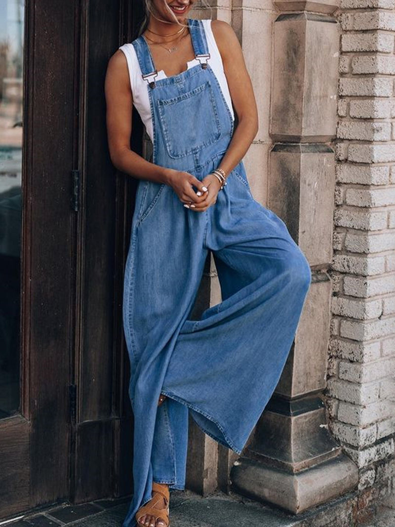 Wide Leg Denim Overalls