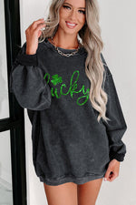 LUCKY Round Neck Dropped Shoulder Sweatshirt