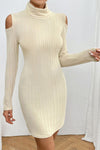 Ribbed Turtleneck Cold Shoulder Long Sleeve Mini Dress