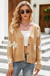 Floral Ribbed Trim Drop Shoulder Cardigan