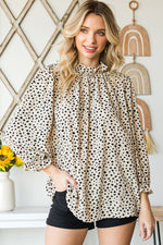 Animal Print Ruffle Collar Flounce Sleeve Blouse