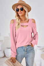 Cutout Square Neck Cold Shoulder T-Shirt