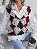 Plaid V-Neck Sweater Vest