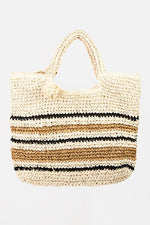 Fame Striped Straw Braided Tote Bag