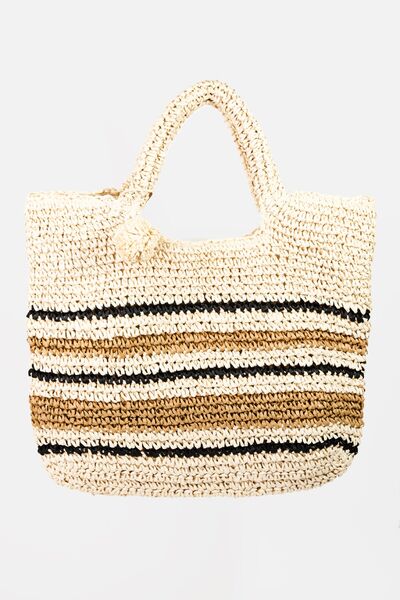 Fame Striped Straw Braided Tote Bag