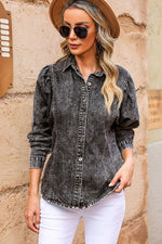 Button Up Collared Neck Denim Top