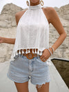 Tied Openwork Tassel Grecian Sleeveless Top