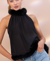 Fur Halter Neck Tie Top