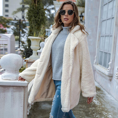 Collared Neck Long Sleeve Winter Coat