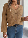 Cable-Knit V-Neck Lantern Sleeve Sweater