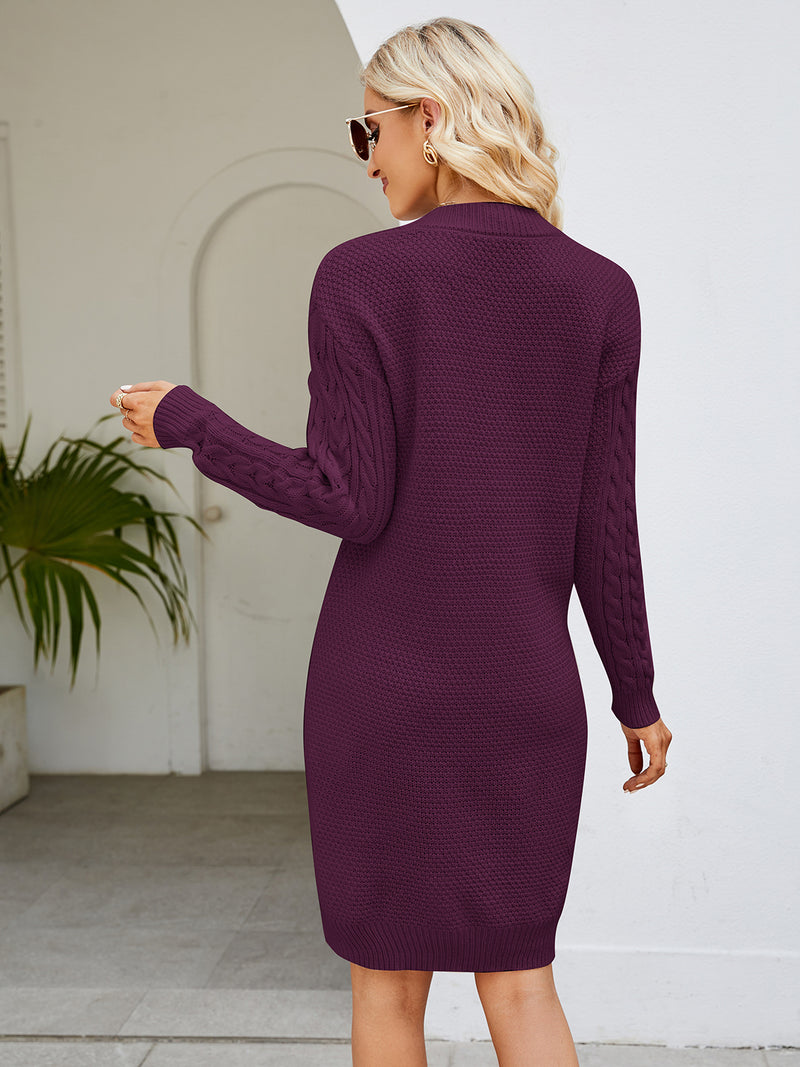 Cable-Knit V-Neck Mini Sweater Dress