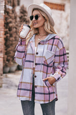 Plaid Dropped Shoulder Hooded Jacket