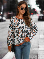 Leopard Round Neck Drop Shoulder Sweatshirt