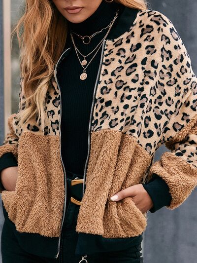 Leopard Zip Up Plush Jacket