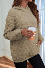 Quilted Long Sleeve Hoodie with Pocket