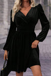 Surplice Long Sleeve Velvet Dress