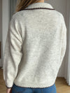 Contrast Trim Quarter Button Long Sleeve Sweater