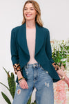 Celeste Full Size Rolled Leopard Cuff Open Front Blazer