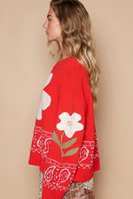 POL Flower Lace Patch Long Sleeve Sweater