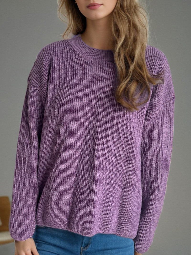 Solid Color Round Neck Long Sleeve Sweater