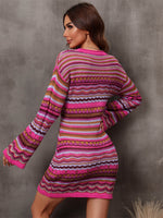 Multicolored Stripe Dropped Shoulder Sweater Dress