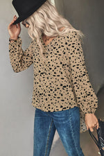 Animal Print V-Neck High-Low Blouse