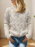 Cable-Knit Mock Neck Long Sleeve Sweater